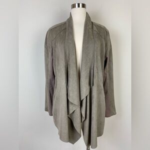 Blank NYC Cloud Nine Faux Suede Tan Moto Jacket Size L Open Front Waterfall Snap